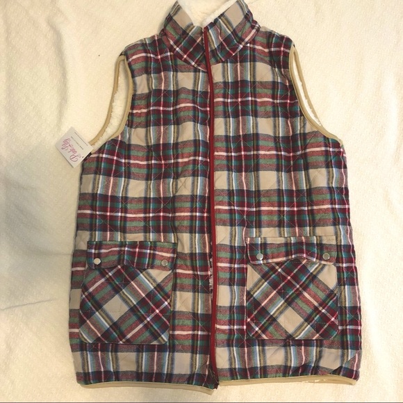 Pink Lily Jackets & Blazers - Pink Lily Plaid and Sherpa Vest